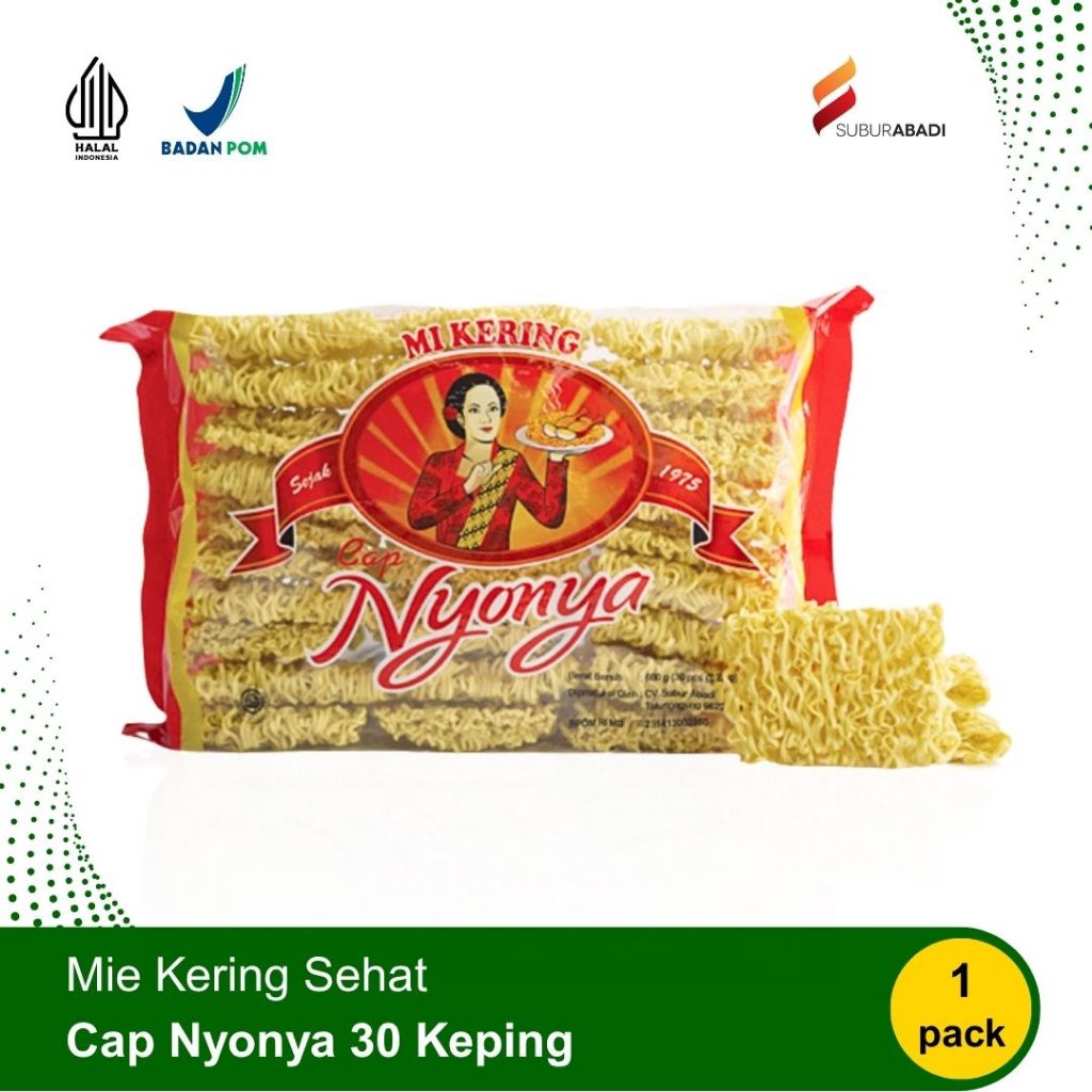 Mie kering cap Nyonya isi 30 keping - 1 pack 600 gram - Tanpa Pengawet, Tanpa MSG, Serbaguna