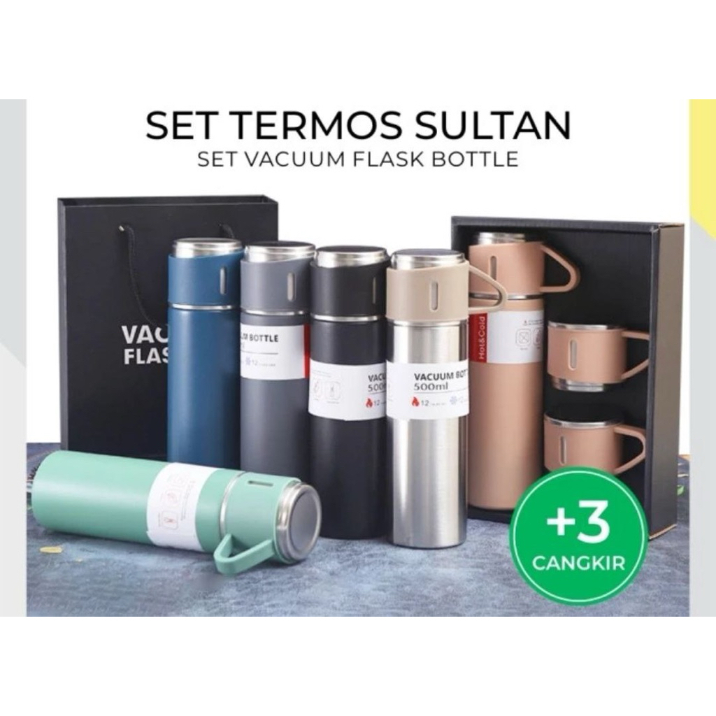 Termos Vacuum Flask Set 500ml - Desain Elegan, Warna Acak, Souvenir Premium