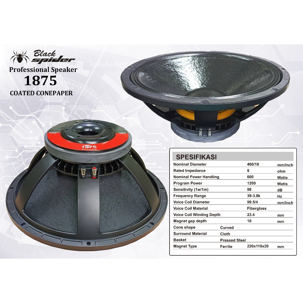 Speaker Komponen Black Spider BS 1875 - 18 Inch