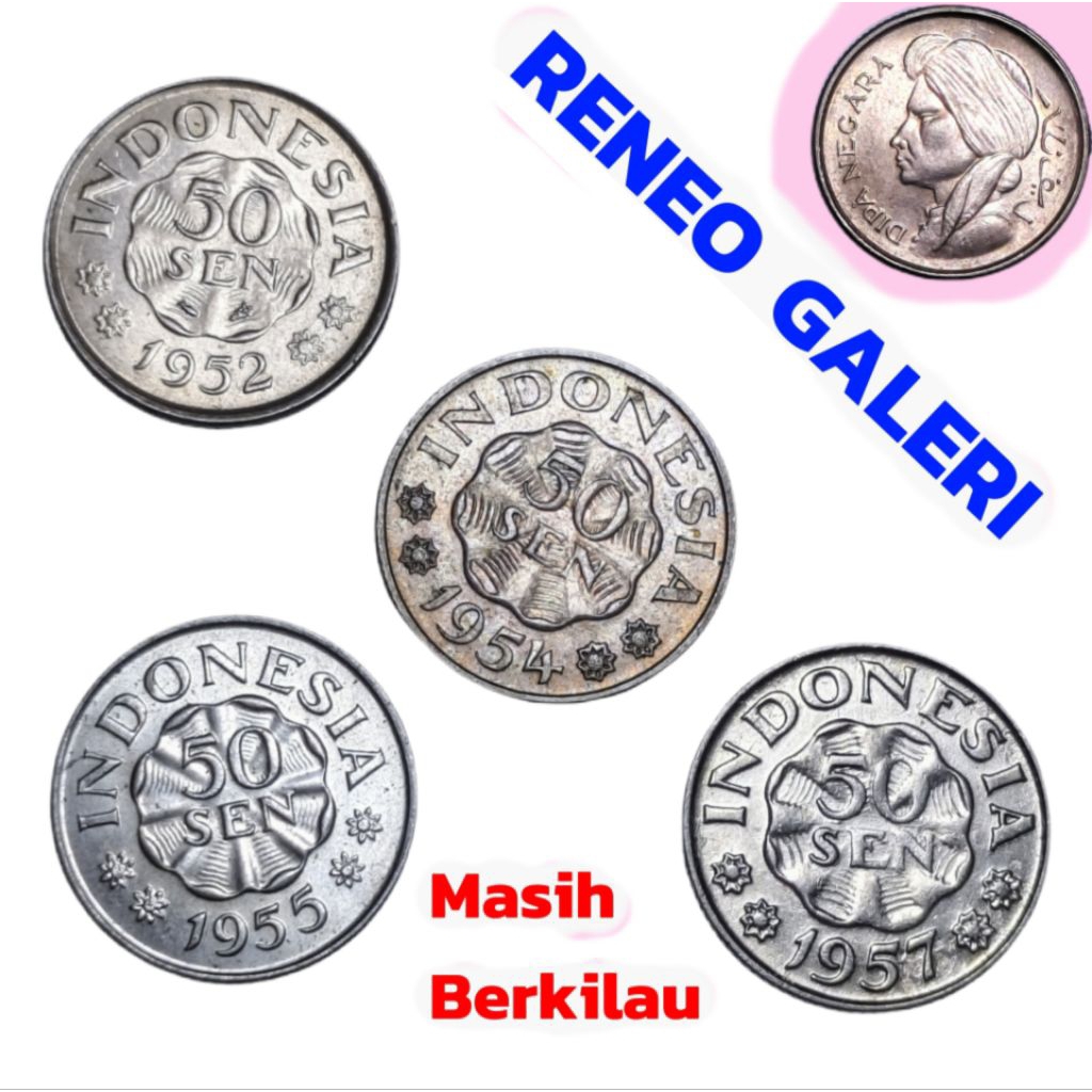 Berkilau Set Lengkap 50 Sen Diponegoro Dipanegara paket 4 Tahun cetak 1952 1954 1955 1957 Paket Uang