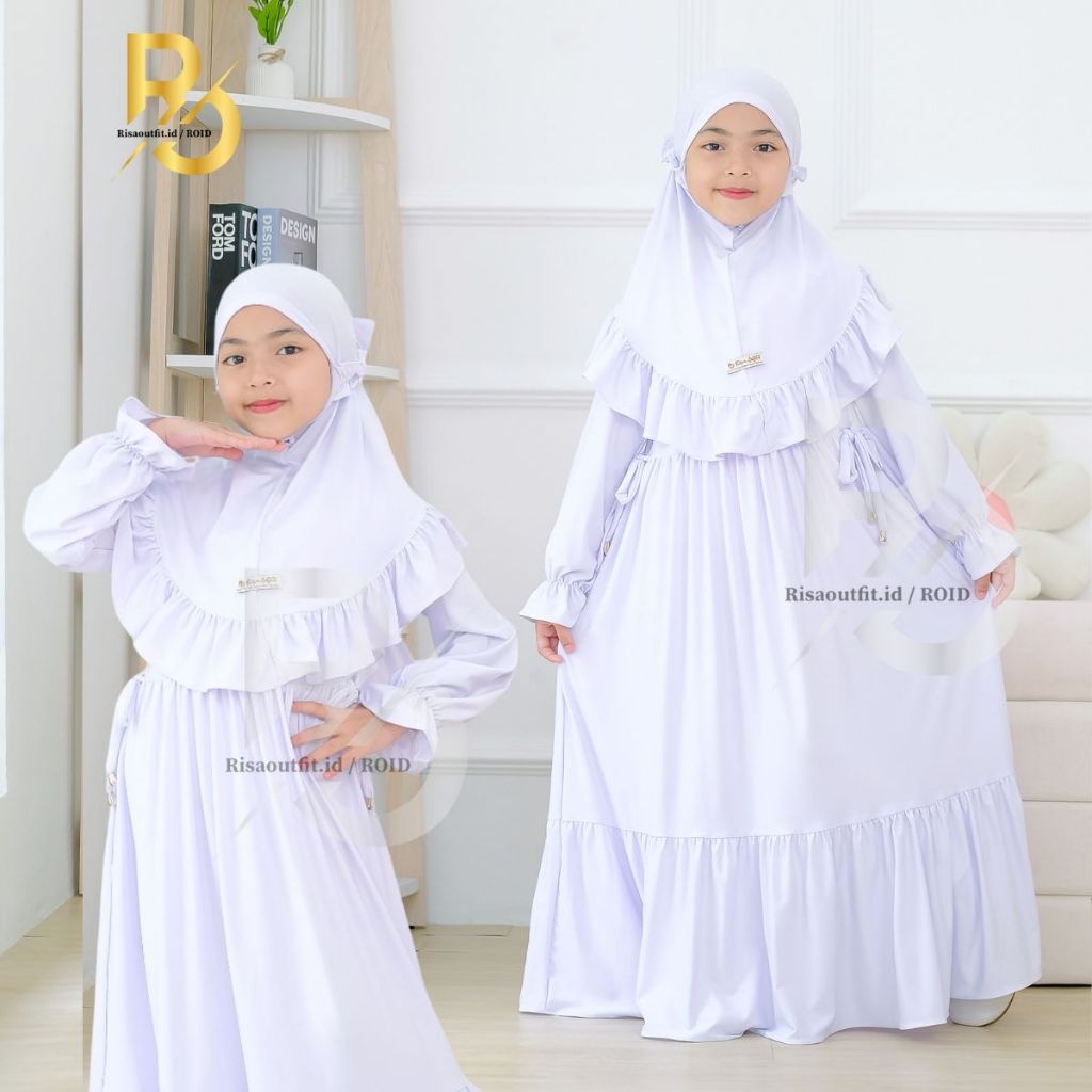 Syafa Kids Gamis Anak Perempuan Set Jilbab / Abaya Anak Warna Putih Manasik / Gamis Putih Anak