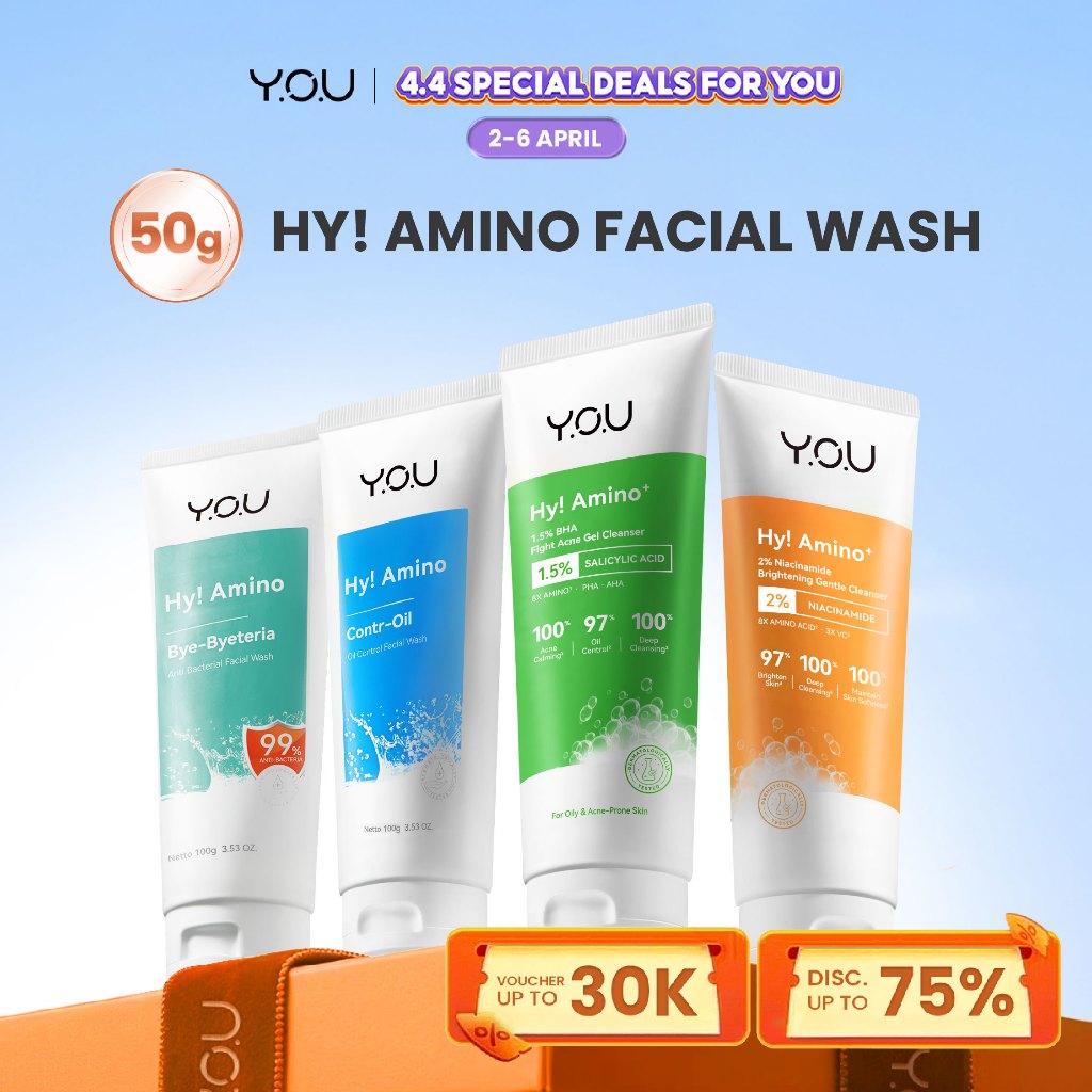 YOU Hy Amino Facial Wash 50g Anti Acne, Hydrating, Brightening, Oil Control Sabun Cuci Muka