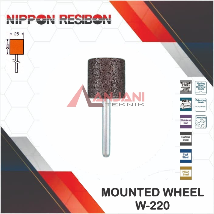 NIPPON RESIBON A36P MOUNTED WHEEL RESINOID W-220 BATU GERINDA BOTOL 25 x 25 x 6 mm / ABRASIVE GRAIN 