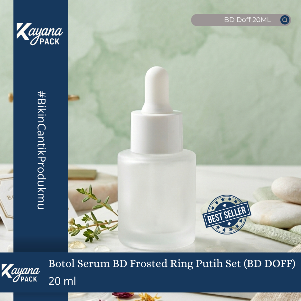 BOTOL PIPET SERUM KACA FROSTED DOFF 20ML RING PUTIH SET / BOTOL KACA DOFF 20 ML RING PUTIH (bd 20 do