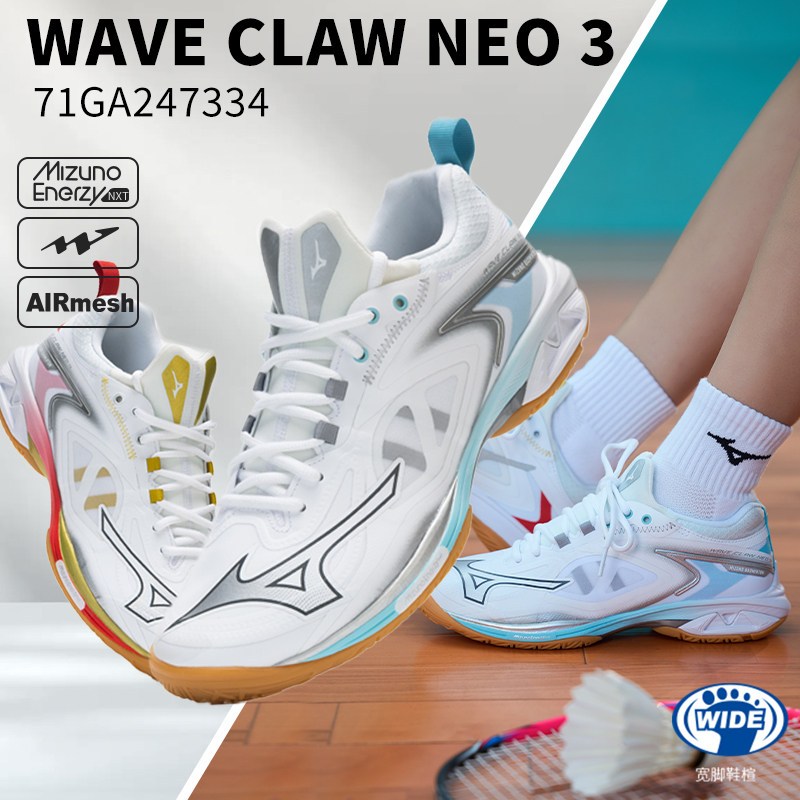 Shoes Badminton Mizuno Wave Claw Neo 3 White 71GA247334 Original