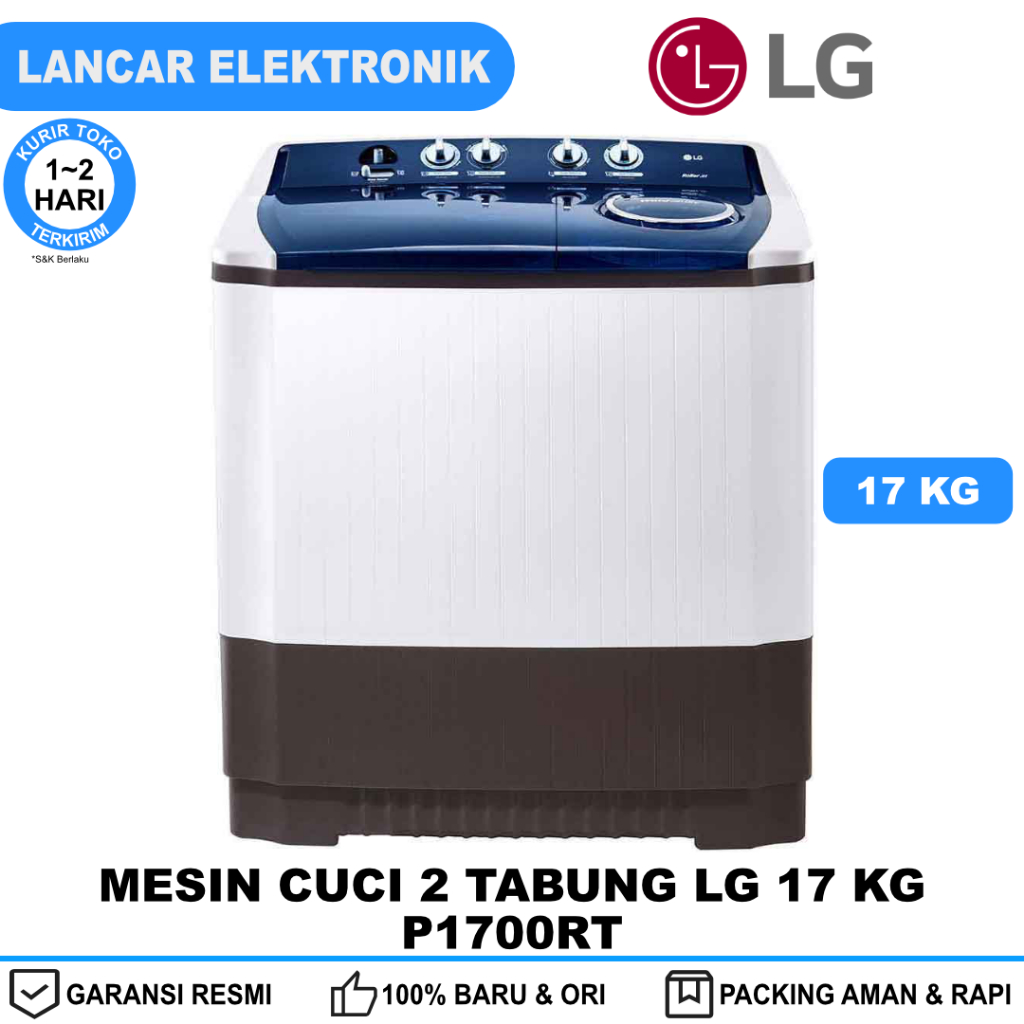 Mesin Cuci LG 2 Tabung 17 Kg P1700RT - Roller Jet Pulsator