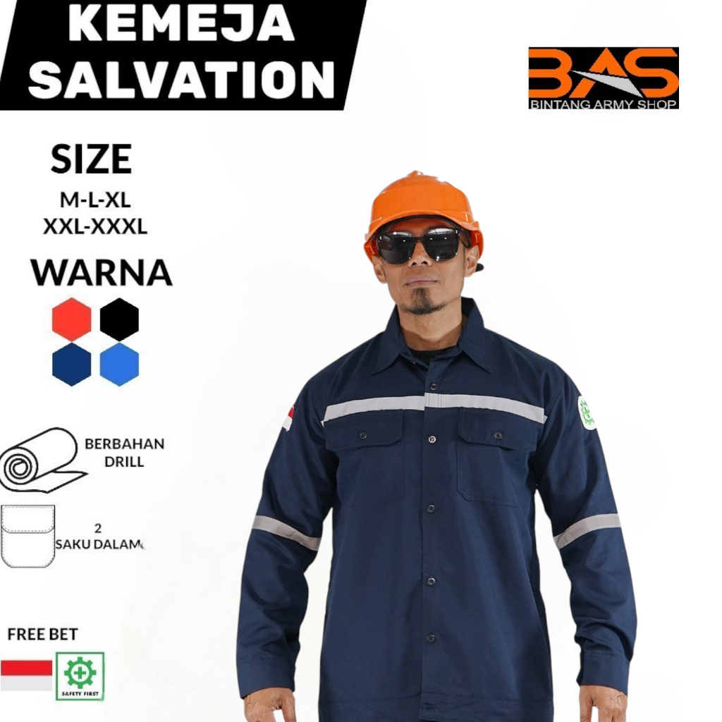 Grosir kemeja SALVATIONN Safety murah Kemeja Tambang Scotlight Baju Kerja Lapangan Seragam proyek