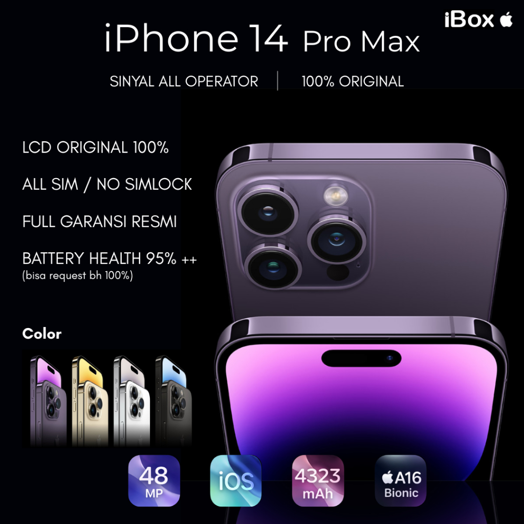 iPhone 14 Pro Max iBox Second Like New 100% Ori | BH 90%+ | 3uTools Full Green | Garansi Resmi 12 Bu