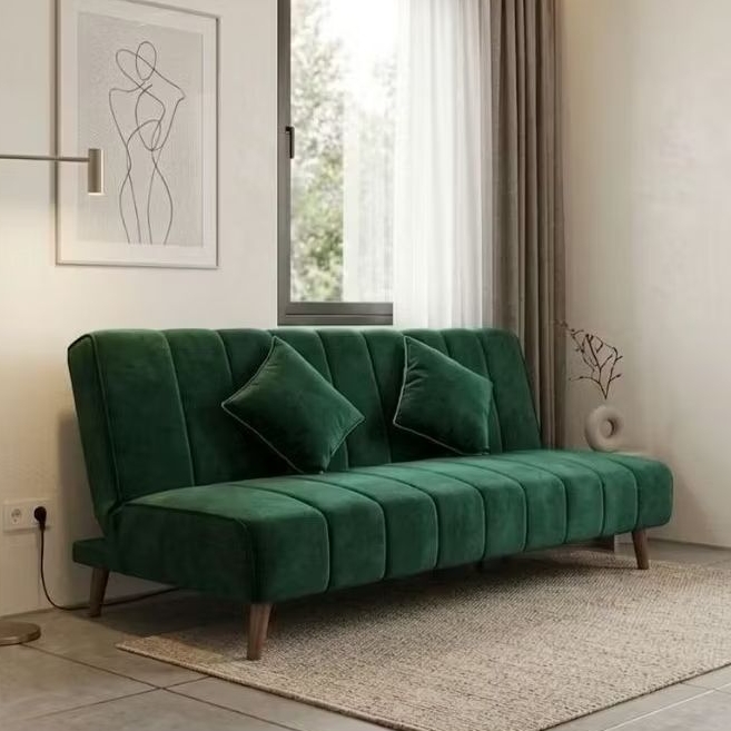 Erika Sofa Bed Lipat Reclining Furniture Modern - Multifungsi, kaki retro, Ruang Tamu, Elegant, Velv
