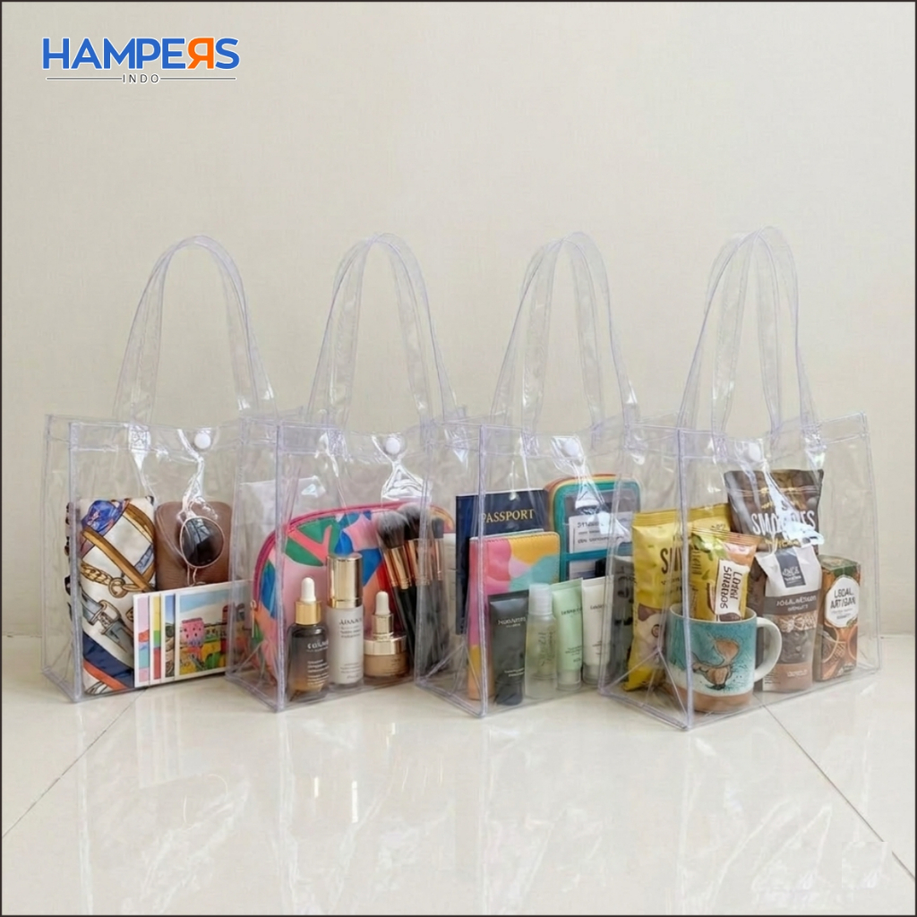 Tas Mika Transparan Hampers, Tas Hampers, Goodiebag Ulang Tahun Anak, Tas Jinjing Wanita