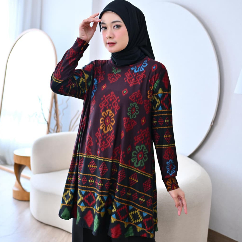 Tunik Los Motif BATIK TERBARU Bahan Denim/ Calvin Jeans MUAT DI BB JUMBO