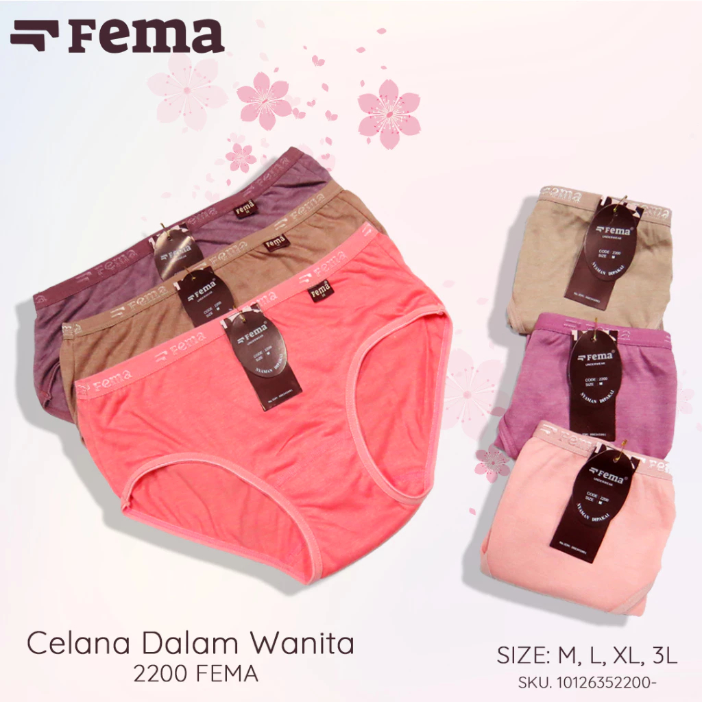 FEMA Celana Dalam Wanita Isi 6/3 Pcs Bahan Katun Adem Nyaman Di Pakai Size M-XXL 2200