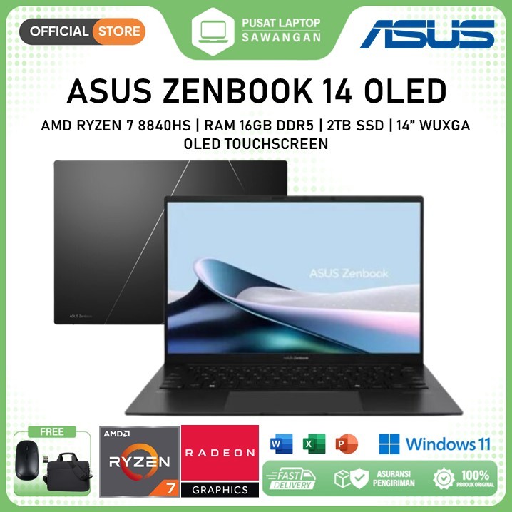 Laptop Asus Zenbook OLED 14 UM3406HA AMD Ryzen 7 8840HS 16GB 1TB SSD Layar 14 Inch WUXGA Touchscreen