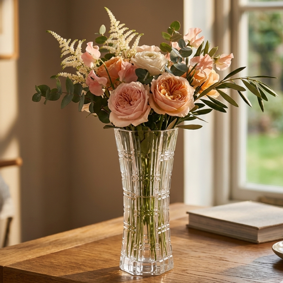 Vas Bunga Kaca Kristal Estetik 30cm - Vas Bunga Meja Ruang Tamu Mewah Living Home