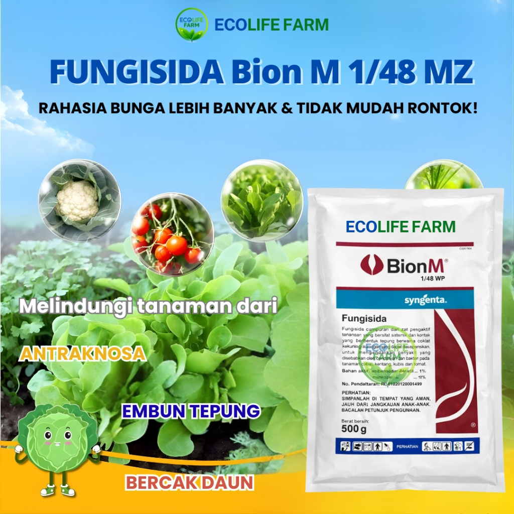 Bion M 1kg - Fungisida Propineb M 1/48 WP - Obat Jamur Kontak untuk Bercak Daun, Embun dan Antraknos