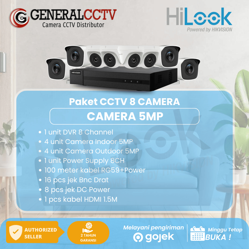 PAKET CCTV 8 CAMERA HILOOK 5MP 8 CHANNEL KOMPLIT TINGGAL PASANG