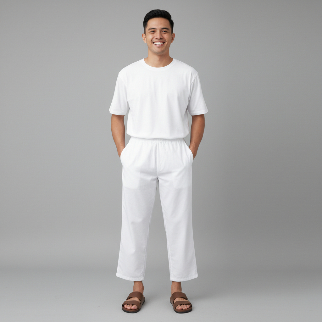 Raw and Denim - Celana Ihram Pria Bahan Katun Warna Putih Dan Hitam Celana Sirwal Pria Polos