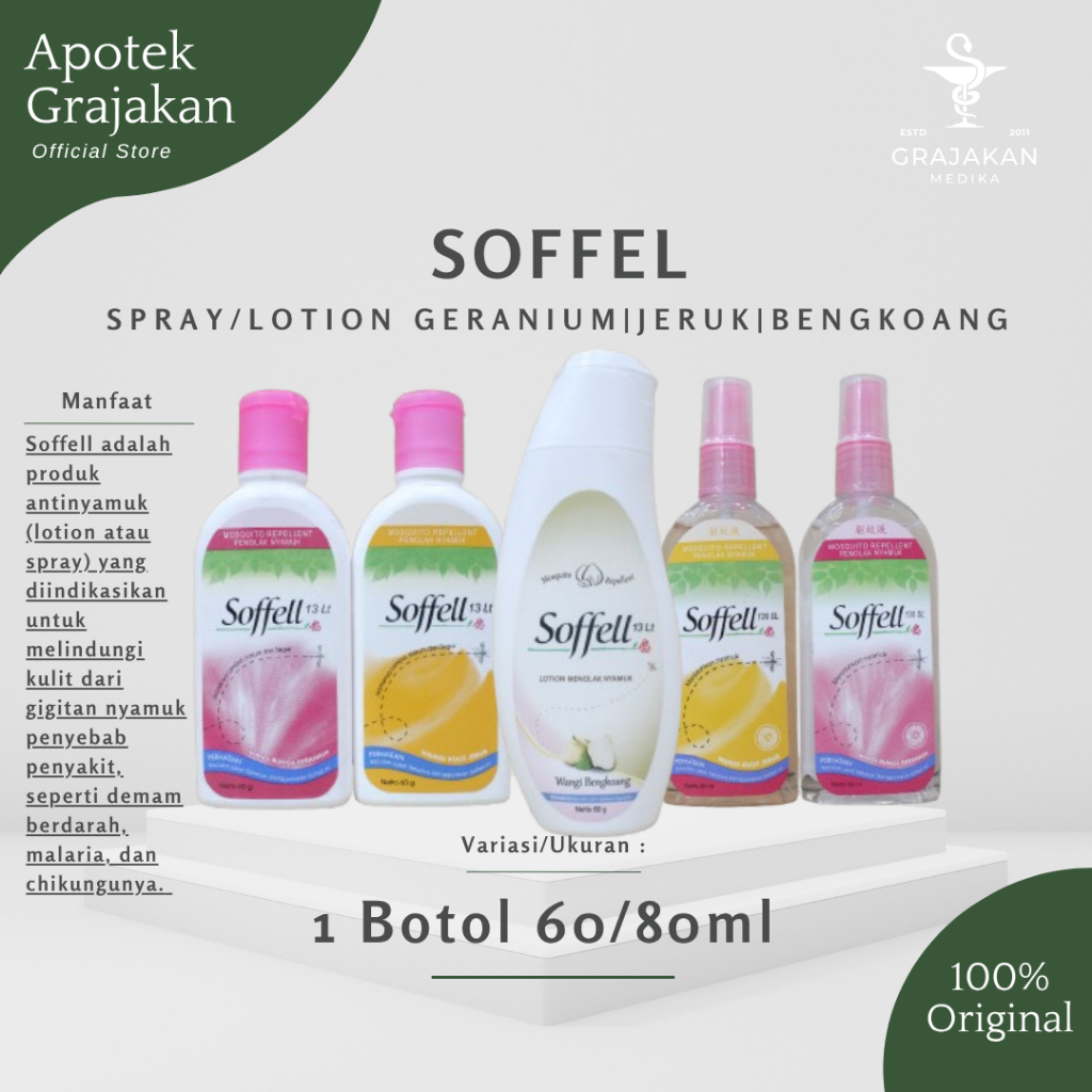 Soffel Spray / Soffel Lotion Geranium, Kulit Jeruk, Bengkoang