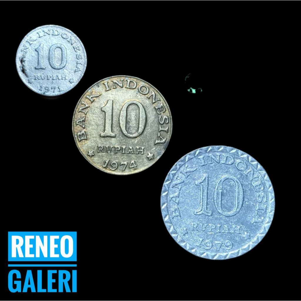 VF Paket 3 Variasi Koin 10 Rupiah Indonesia Uang kuno logam Asli original tahun 1971 1974 1979 set k