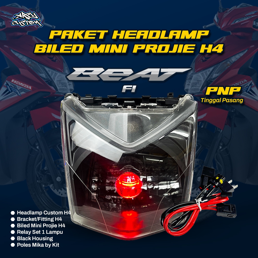 Headlamp Fullset Beat FI Mini Biled H4 Lampu Depan LED Pnp Relay