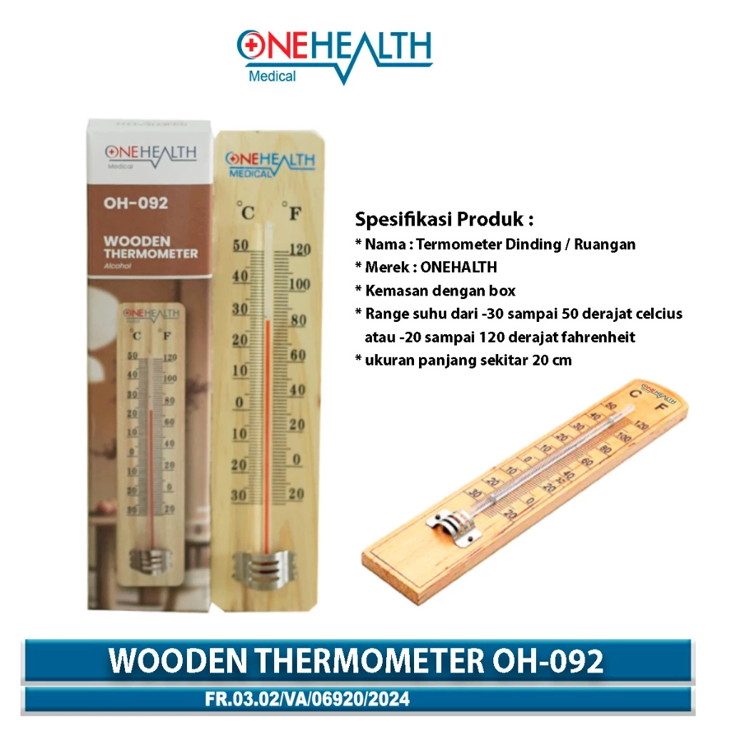 Termometer Ruangan Kayu ONEHEALTH pengukur suhu ruang | Termometer Dinding