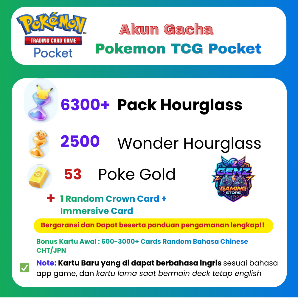 Akun Pokemon TCG Pocket Gacha 4000-6300 Hourglass + Crown + Imversive Cards
