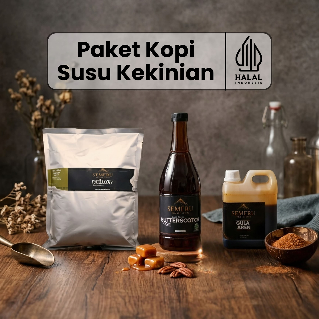 Paket Kopi Susu Kekinian | Krimer, Sirup Butterscotch, Gula Aren Cair | Semeru Ingredients