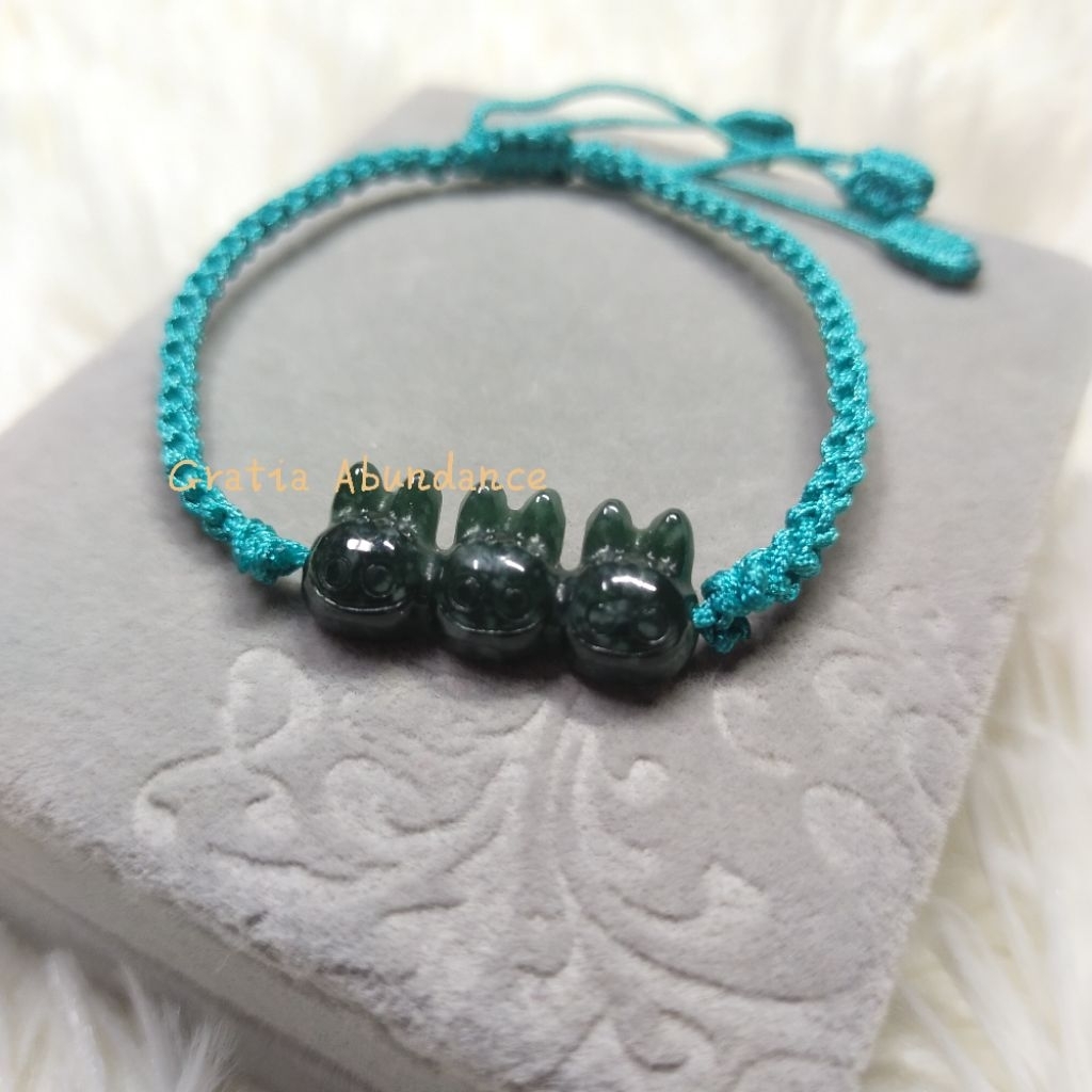 Gelang giok Burma BWJ Blue Water Jade tali anak/remaja giok asli natural alami