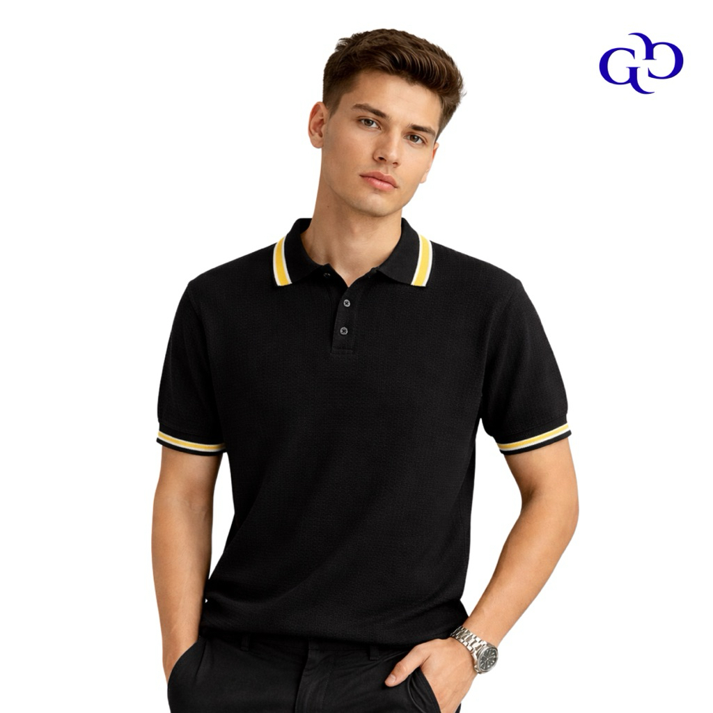 GENTRY GODWIN Kaos Polo Knit Hitam Pria Premium Knit Baju Polo Top Polo Pria Bahan Rajut Hitam