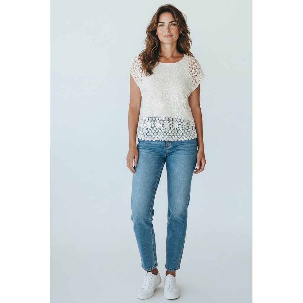 Atasan Brukat Wanita Putih Lengan Pendek Elegan | Blouse Brukat Casual Formal| Preloved murah