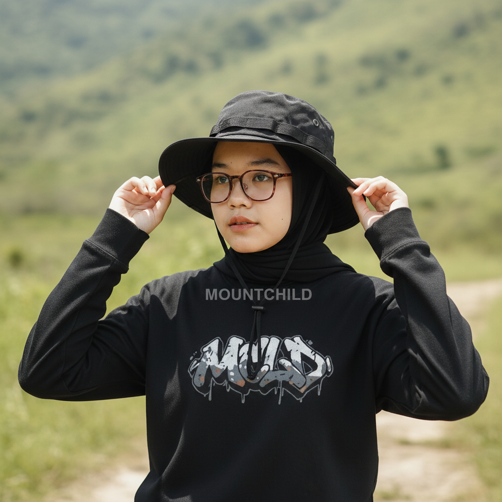 Topi Gunung Original Hitam Ripstop Premium 2 Layer – Topi Rimba Outdoor Hiking Camping 58-60cm Adjus