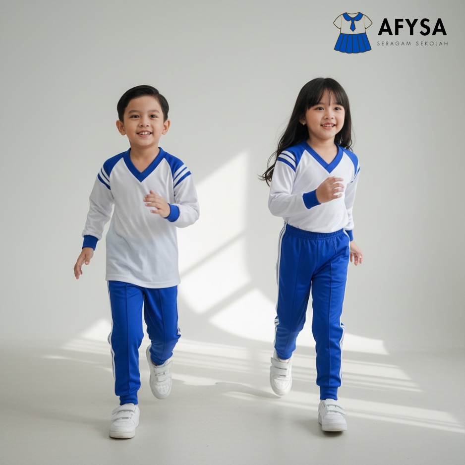 Stelan Seragam Olahraga TK - Warna Putih & Biru Benhur