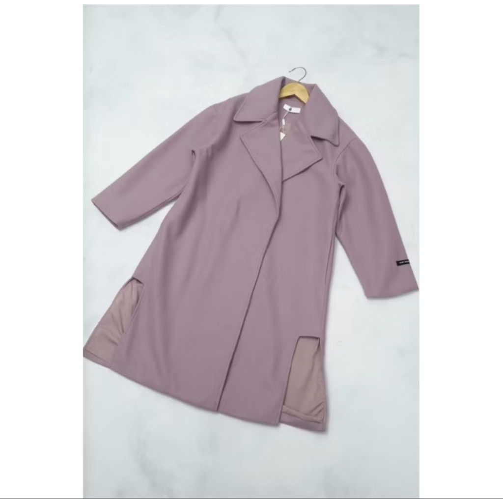 Preloved wool coat jaket spring pink wanita simple