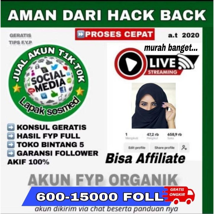 AKUN TIKTOK INDO HASIL FYP 600-15K BERGARANSI SELAMANYA ANTI HACK BACK