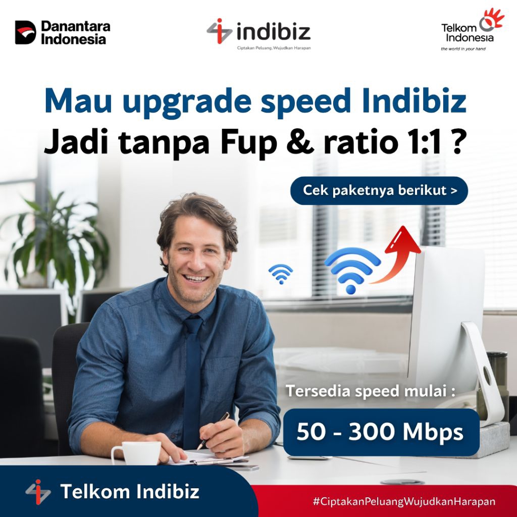 Upgrade Speed Indibiz 1:1 Non Fup | 50 - 300 Mbps | 1P Internet Only | Proses 1 Jam | Migrasi Paket 