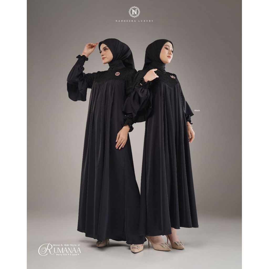 RUMANAA STYLE 2 DRESS & MIDI SERIES TERBARU NADHEERA LUXURY• GAMIS UMROH HAJI PUTIH HITAM POLOS • BI