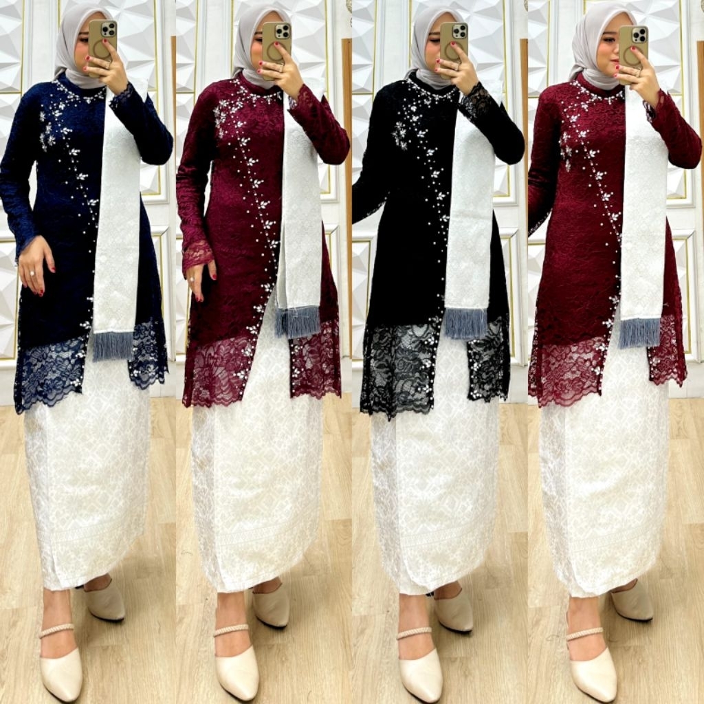 setelan kebaya slendang songket/atasan kebaya Payet premium/set selendang kebaya Payet/atasan kebaya