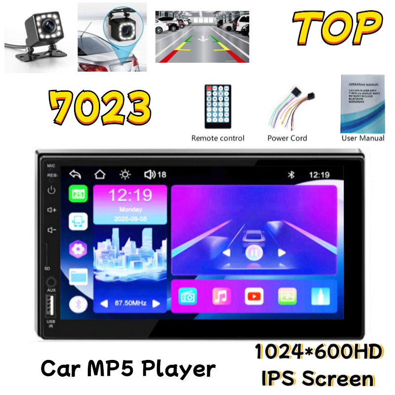 Head Unit Double Din 7 Inch 7023 Bluetooth MP5 Player Car MP3 MP5 Kamera Mundur 12V