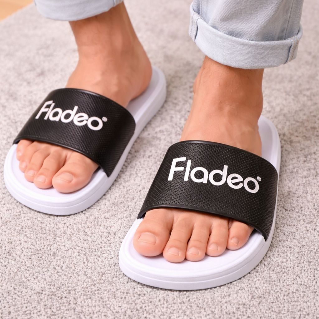 Sandal Slide Pria Wanita | Sandal Slip On Motif Fladeo | Sandal Slip On Premium Putih Hitam