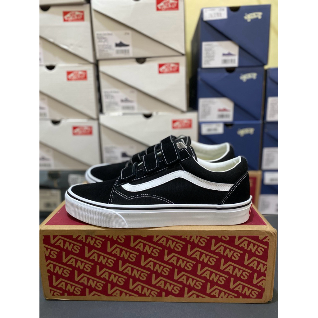 Vans Old Skool Velcro Black White (Original Resmi)