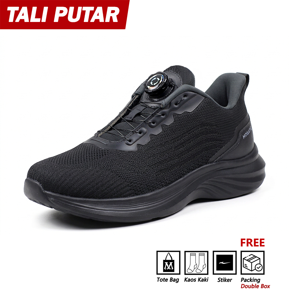 Mobatic Trans Spin Full Black || Sepatu Tali putar Sneakers Casual Sport Pria Dewasa Original