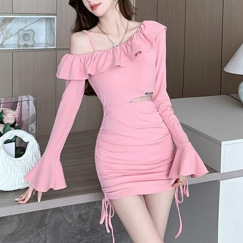 Hertha Duga mini fairy pink dress wanita kekinian kondangan pesta lengan panjang summer party dress 