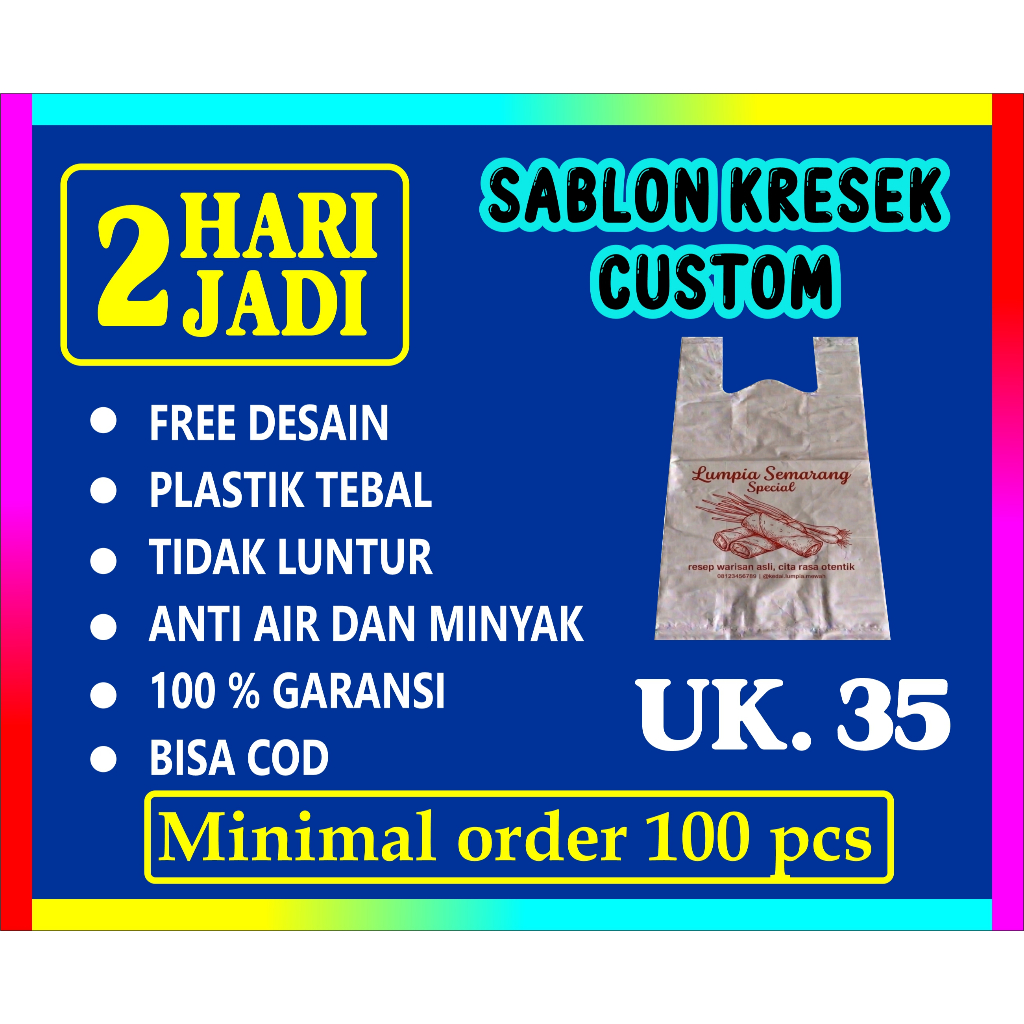 SABLON KANTONG PLASTIK  KRESEK UKURAN 35 X 60 , CUSTOM SABLON KRESEK TEBAL 0.02 MICRON