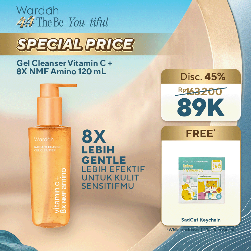 Wardah Gel Cleanser Vitamin C + 8X NMF Amino 120 mL - Sabun Cuci Muka Low pH untuk Kulit Kusam Dry K