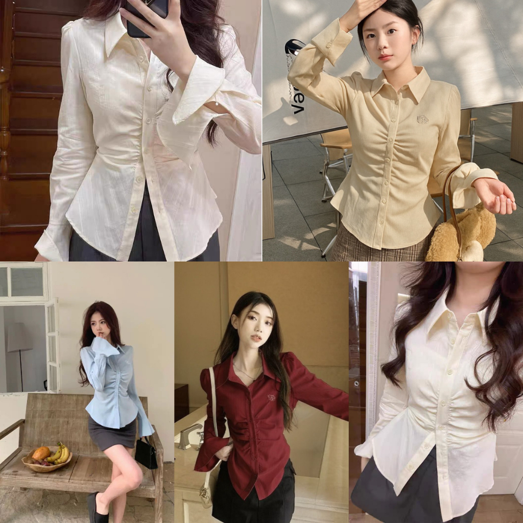 harvest -  SISSY Top Kemeja Kerut Lengan Terompet Elegant Korean Style