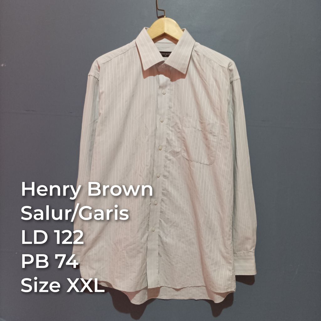 Kemeja pria salur lengan panjang second brand Henry Brown| Bekas Pakai