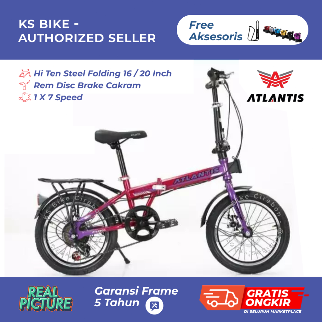 Sepeda Lipat Atlantis Fold 37 16 20 Inch 7 Speed Rem Cakram Boncengan Folding Bike Toko Sepeda KS Bi