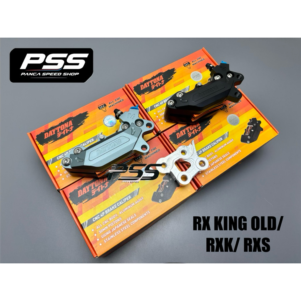KALIPER DEPAN DAYTONA 4 PISTON RX KING OLD RXK RXZ RXS RXK NEW RX KING NEW PLUS BREKET DEPAN CNC 4P 