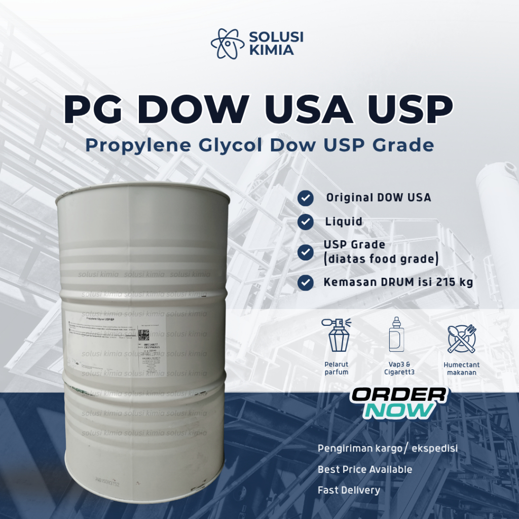 PG Propylene Glycol USP Grade Dow USA Drum 215kg Original Bahan Kimia Food, Kosmetik, Vape