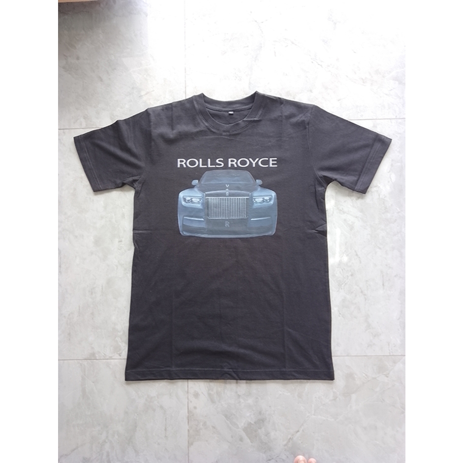 Kaos Hitam Polos Motif Rolls Royce Depan Mobil Desain Minimalis Lengan Pendek